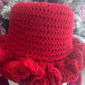 Handmade Red Crochet Hat with Ruffles